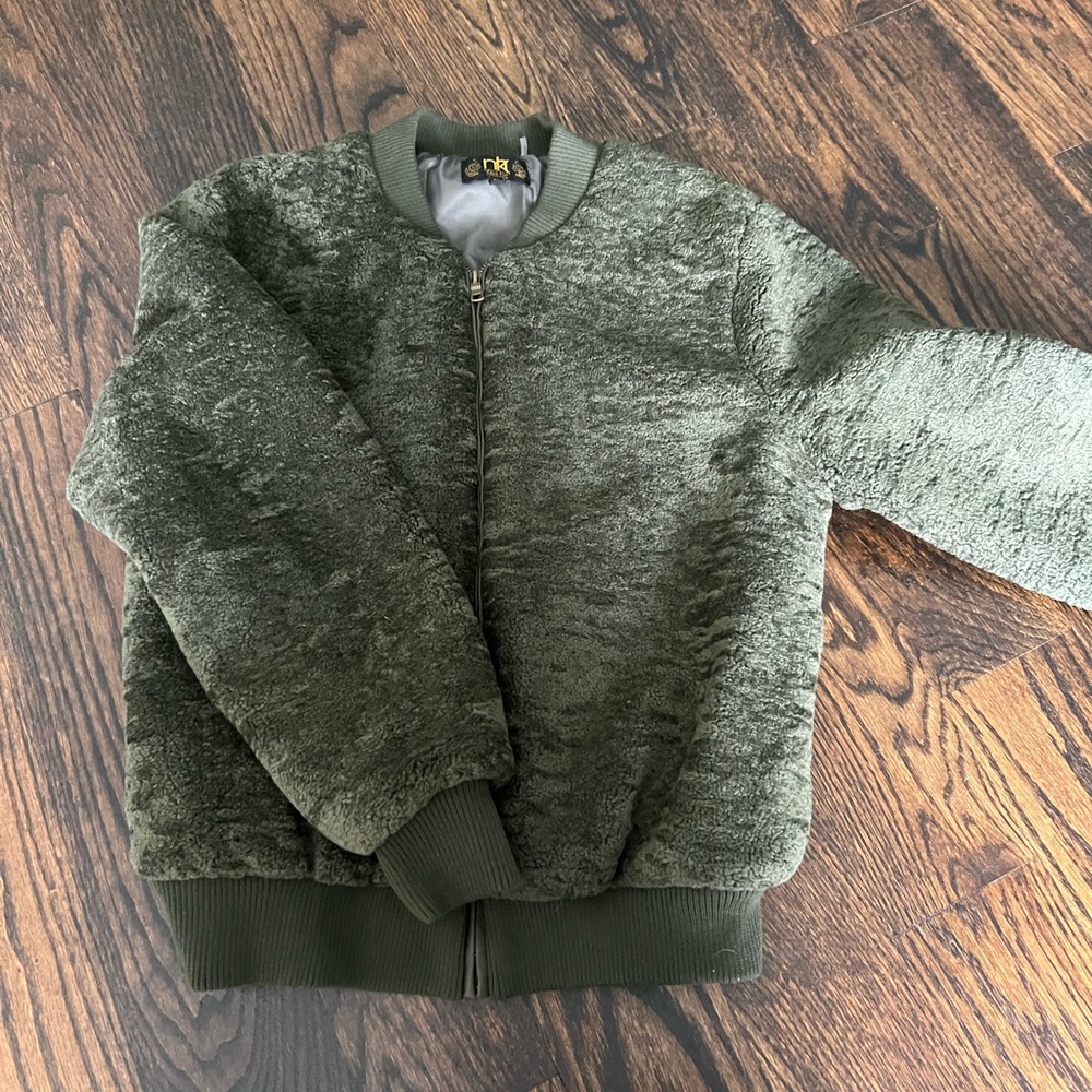 Olive Green Faux Fur Bomber Jacket